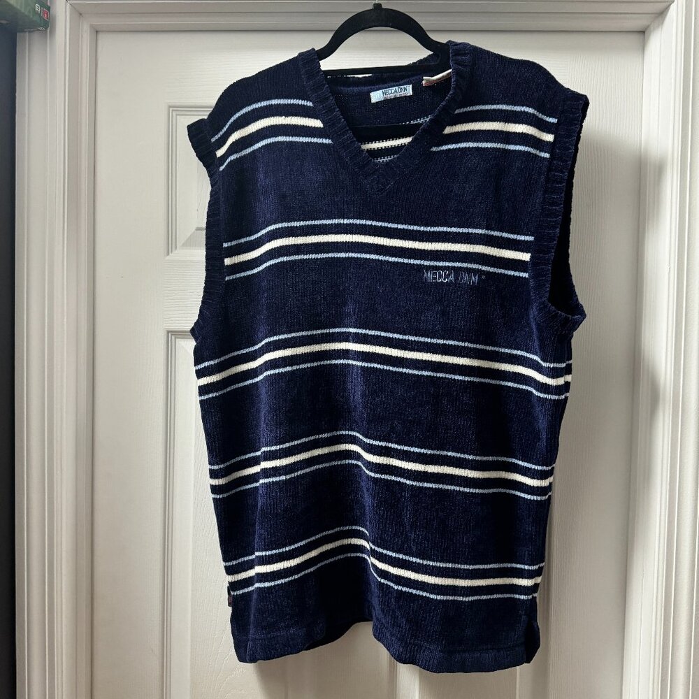 Mecca DNM Vintage 90s Y2K urban streetwear blue striped sweater vest size XL
